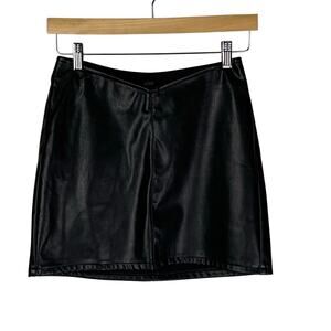 AFRM Black Faux Leather Mini Skirt S  V Front Edgy Chic Sleek Night Out NWT